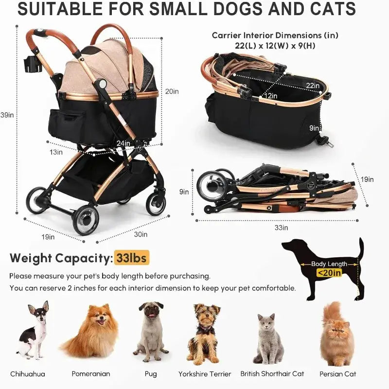 Canine Co Luxury 3-In-1 Stroller For Small/Medium Dogs, Cats And Pets