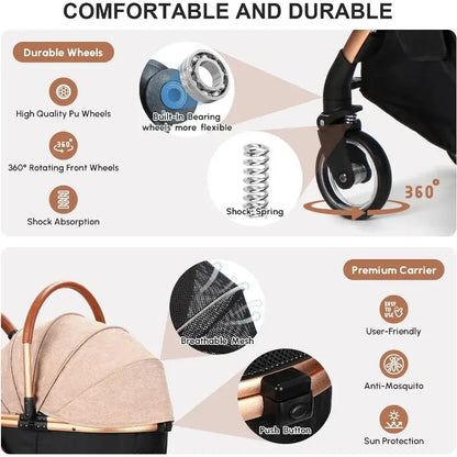 Canine Co Luxury 3-In-1 Stroller For Small/Medium Dogs, Cats And Pets